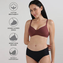 Load image into Gallery viewer, Wacoal BASICS Essentials2.0 Padded Non-wired 3/4th Cup Everyday Wear T-shirt Bra -Dark Brown BI03M02
