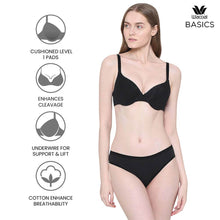 Load image into Gallery viewer, Wacoal BASICS Lite Push Up Padded Wired Half Cup Everyday Wear Push-up Bra - Black BI03N04
