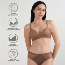 Load image into Gallery viewer, Wacoal Women’s BASICS Zoe Lace Padded Non-wired 3/4th Cup Everyday Wear Comfort Fit T-shirt Bra-Brown BI03P03
