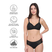 Load image into Gallery viewer, Wacoal BASICS Bliss Padded Non-wired 3/4th Cup Everyday Wear Lace T-shirt Bra - Black BI03Q01
