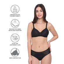 Load image into Gallery viewer, Wacoal BASICS Bliss Padded Wired 3/4th Cup Everyday Wear Lace T-shirt Bra - Black BI03Q02
