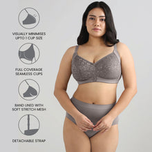 Load image into Gallery viewer, Wacoal BASICS Grace Non Padded Non-Wired Full Cup Soft Lace Plus Size Full Support Bra-Grey BI07B01
