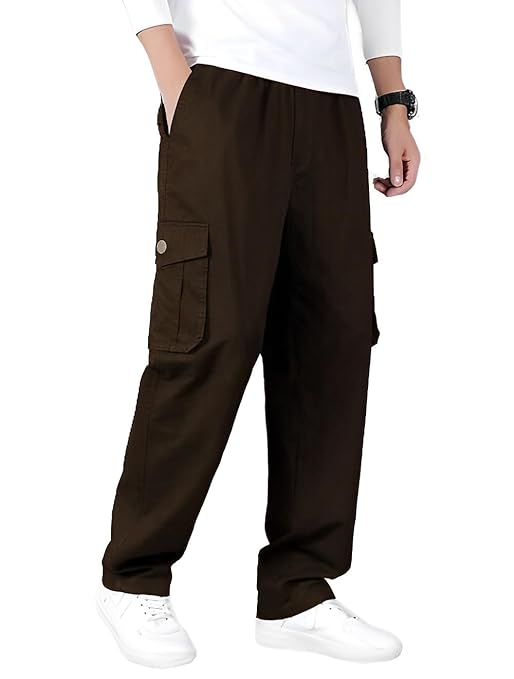 Romano nx Cotton Casual Cargo Track Pant for Men- Lower with Multi-Pockets & Side Zipper Pockets Brown