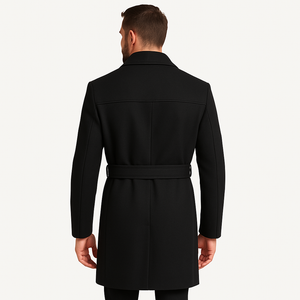 Romano NX Men’s Black Wool Overcoat with Belt | Premium winter coat designed for style, comfort & warmth | Perfect for business, travel & casual wear