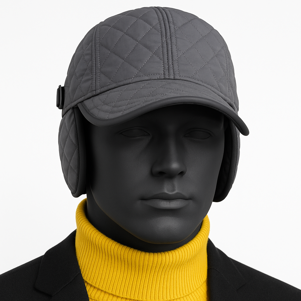 Romano nx Quilted Grey Winter Cap with Ear Flaps for Men & Women – Warm Insulated Outdoor Hat, Adjustable Fit