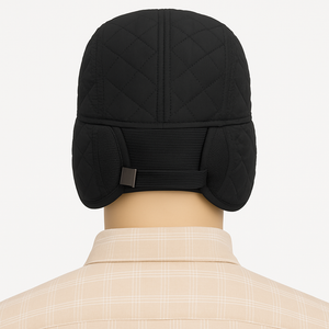 Romano nx Black Quilted Winter Cap with Ear Flaps for Men – Warm & Adjustable Hat for Cold Weather