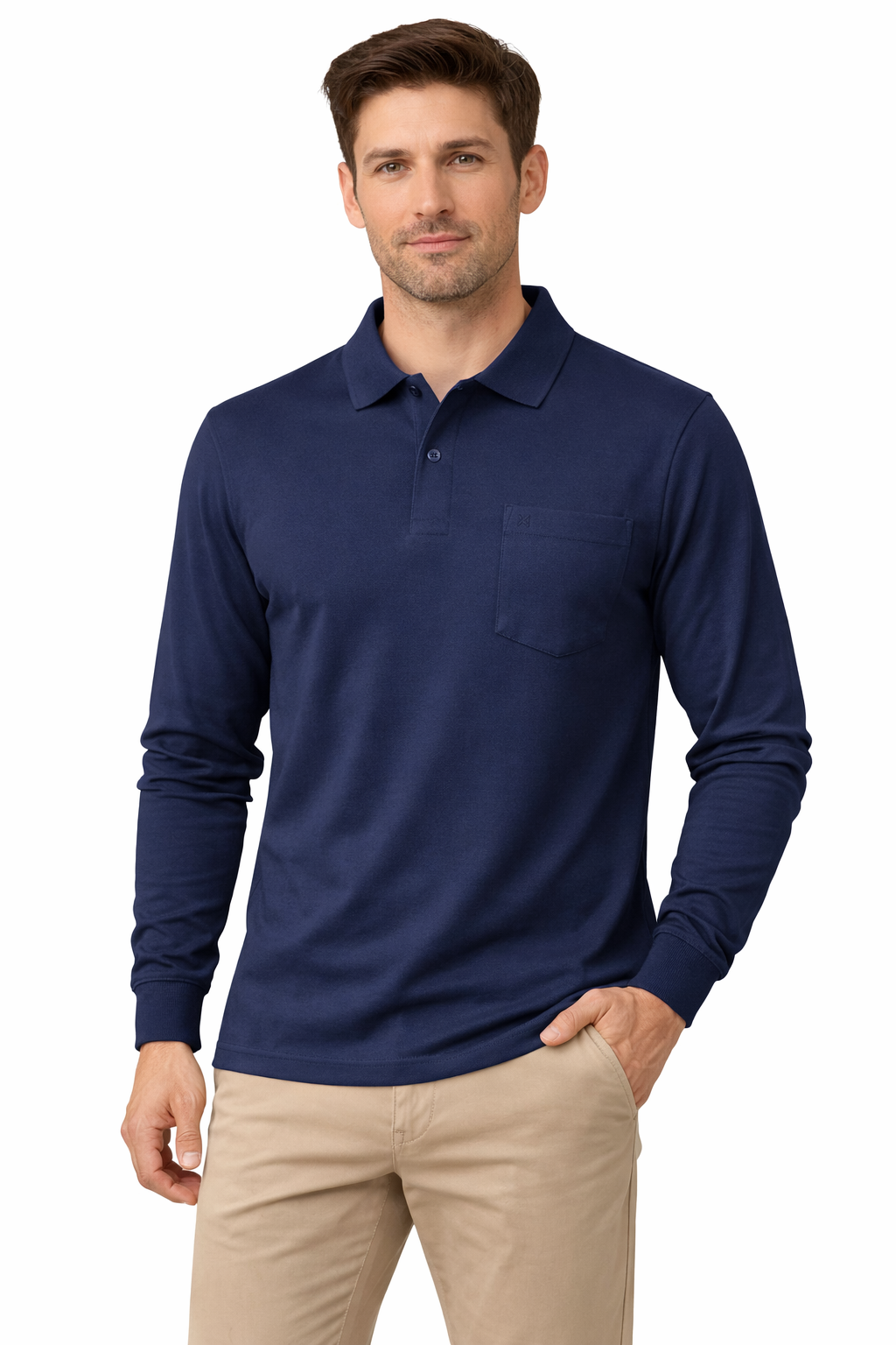トップス MAN-TLE LongSleeve Polo sizeM Romano nx Men's 100% Cotton Long Sleeve Regular Fit Polo T-Shirt
