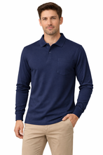 Load image into Gallery viewer, Romano nx Men's 100% Cotton Long Sleeve Regular Fit Polo T-Shirt Navy Blue
