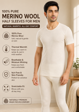 Load image into Gallery viewer, Monte Carlo 100% Pure Merino Wool Machine Washable Half Sleeves Round Neck Thermal for Men Off White
