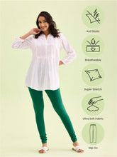Load image into Gallery viewer, Go Colors Bottle Green Cotton Stretch Churidar
