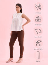 Load image into Gallery viewer, Go Colors Dark Brown Cotton Stretch Churidar
