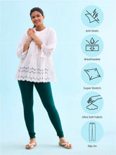 Load image into Gallery viewer, Go Colors Dark Green Cotton Stretch Churidar
