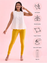 Load image into Gallery viewer, Go Colors Yellow Cotton Stretch Churidar
