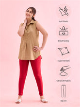 Load image into Gallery viewer, Go Colors Dark Red Nylon Stretch Shimmer Churidar
