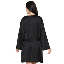 Load image into Gallery viewer, Wacoal Women’s Long Sleeve Knee Length Shiny Finish Bridal Wear Satin Robe-Black DI10A01

