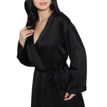 Load image into Gallery viewer, Wacoal Women’s Long Sleeve Knee Length Shiny Finish Bridal Wear Satin Robe-Black DI10A01
