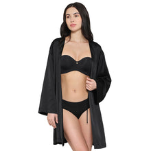Load image into Gallery viewer, Wacoal Women’s Long Sleeve Knee Length Shiny Finish Bridal Wear Satin Robe-Black DI10A01
