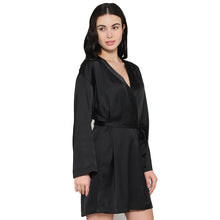 Load image into Gallery viewer, Wacoal Women’s Long Sleeve Knee Length Shiny Finish Bridal Wear Satin Robe-Black DI10A01
