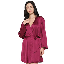 Load image into Gallery viewer, Wacoal Women’s Long Sleeve Knee Length Shiny Finish Bridal Wear Satin Robe-Burgandy DI10A01
