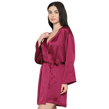 Load image into Gallery viewer, Wacoal Women’s Long Sleeve Knee Length Shiny Finish Bridal Wear Satin Robe-Burgandy DI10A01
