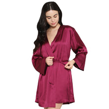 Load image into Gallery viewer, Wacoal Women’s Long Sleeve Knee Length Shiny Finish Bridal Wear Satin Robe-Burgandy DI10A01

