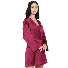 Load image into Gallery viewer, Wacoal Women’s Long Sleeve Knee Length Shiny Finish Bridal Wear Satin Robe-Burgandy DI10A01
