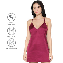 Load image into Gallery viewer, Wacoal Women’s Camisole Mid Length Shiny Finish Strappy Bridal Wear Satin Camisole-Burgandy DI10A02
