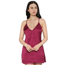 Load image into Gallery viewer, Wacoal Women’s Camisole Mid Length Shiny Finish Strappy Bridal Wear Satin Camisole-Burgandy DI10A02
