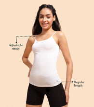 Load image into Gallery viewer, Enamor Sleeveless Scoop Neck Regular Length Camisole For Women - Slim Fit, Soft Stretch Cotton - E001 (White)
