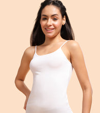 Load image into Gallery viewer, Enamor Sleeveless Scoop Neck Regular Length Camisole For Women - Slim Fit, Soft Stretch Cotton - E001 (White)
