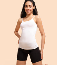 Load image into Gallery viewer, Enamor Sleeveless Scoop Neck Regular Length Camisole For Women - Slim Fit, Soft Stretch Cotton - E001 (White)
