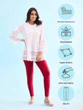 Load image into Gallery viewer, Go Colors Dark Red Nylon Stretch Shimmer Leggings
