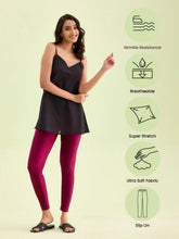 Load image into Gallery viewer, Go Colors Dark Rose Nylon Stretch Shimmer Leggings
