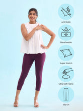 Load image into Gallery viewer, Go Colors Dark Purple Cotton Stretch Cropped Leggings

