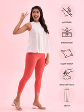 Load image into Gallery viewer, Go Colors Dark Red Cotton Stretch Cropped Leggings
