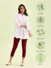 Load image into Gallery viewer, Go Colors Maroon Cotton Stretch Cropped Leggings
