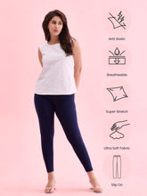 Load image into Gallery viewer, Go Colors Navy Cotton Stretch Cropped Leggings
