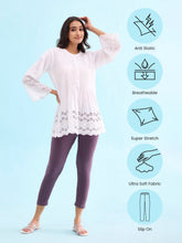 Load image into Gallery viewer, Go Colors Purple Cotton Stretch Cropped Leggings
