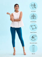 Load image into Gallery viewer, Go Colors Turquoise Blue Cotton Stretch Cropped Leggings
