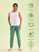 Load image into Gallery viewer, Go Colors Leaf Green Cotton Stretch Kurti Pants
