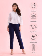Load image into Gallery viewer, Go Colors Navy Cotton Stretch Kurti Pants
