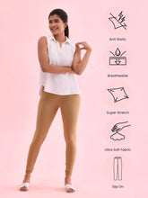 Load image into Gallery viewer, Go Colors Beige Cotton Stretch Ankle Length Leggings
