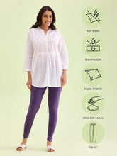 Load image into Gallery viewer, Go Colors Black Currant Cotton Stretch Ankle Length Leggings
