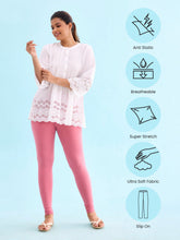 Load image into Gallery viewer, Go Colors Blush Pink Cotton Stretch Ankle Length Leggings
