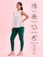 Load image into Gallery viewer, Go Colors Bottle Green Cotton Stretch Ankle Length Leggings
