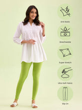 Load image into Gallery viewer, Go Colors Bright Green Cotton Stretch Ankle Length Leggings
