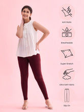 Load image into Gallery viewer, Go Colors Bright Maroon Cotton Stretch Ankle Length Leggings
