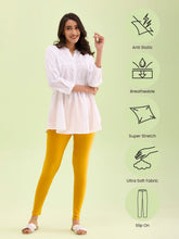 Load image into Gallery viewer, Go Colors Bright Mustard Cotton Stretch Ankle Length Leggings
