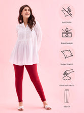 Load image into Gallery viewer, Go Colors Bright Red Cotton Stretch Ankle Length Leggings
