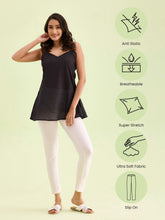 Load image into Gallery viewer, Go Colors Cream Cotton Stretch Ankle Length Leggings
